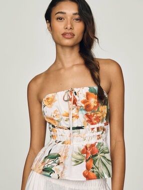 NWT Anthropologie Somerset Strapless Linen Tropical Floral Print Top SZ XS
